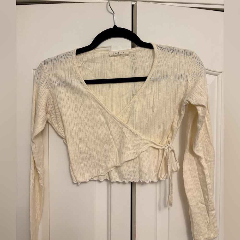 Cream Pointelle Wrap Top
